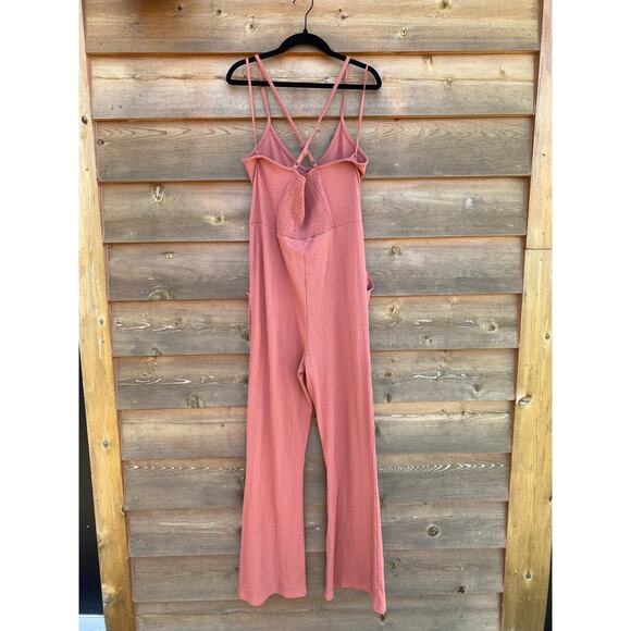 Aerie blush ribbed flared jumpsuit with pockets - Picture 3 of 5
